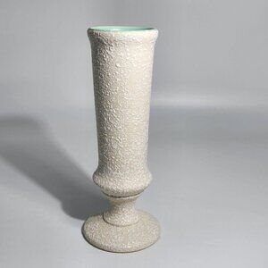 Vintage California Originals Pottery Vase White Splatter On Cream w/ Teal Tall